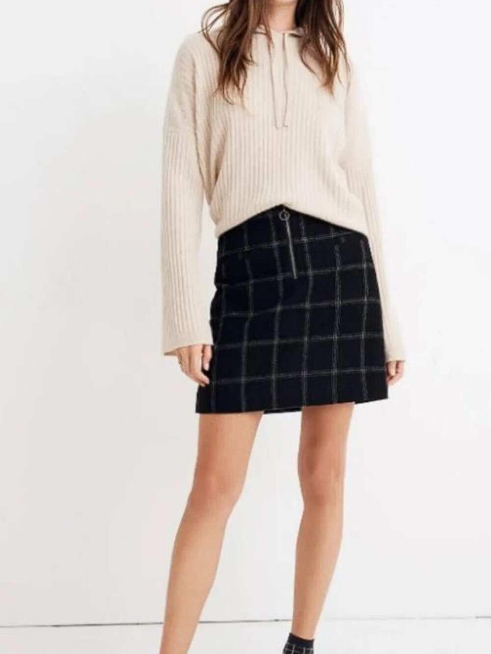 MADEWELL Women’s Front-Zip A-Line Mini Skirt Size 12 In Balsam Plaid